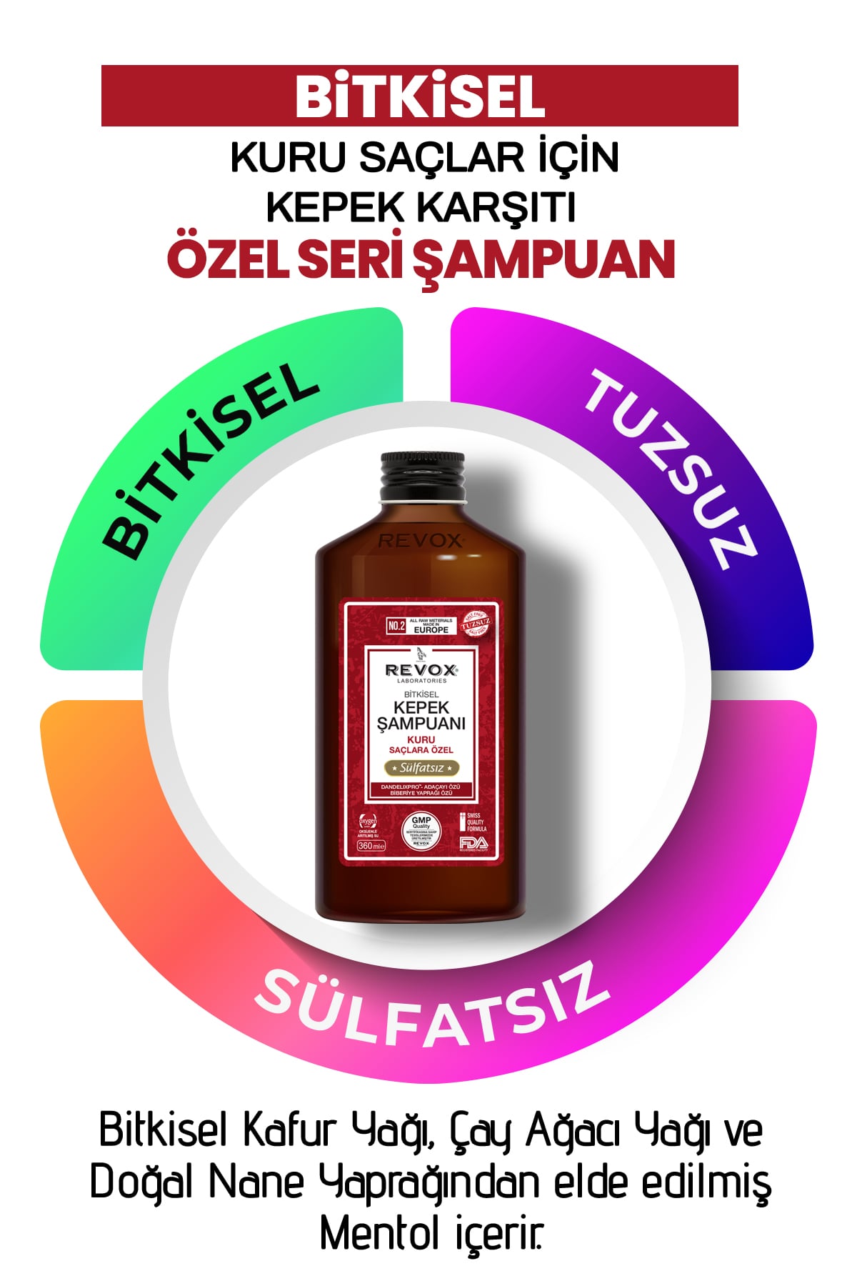 Bitkisel Kepeğe Karşı Etkili Şampuan Tuzsuz Sülfatsız / Kuru Saçlar için