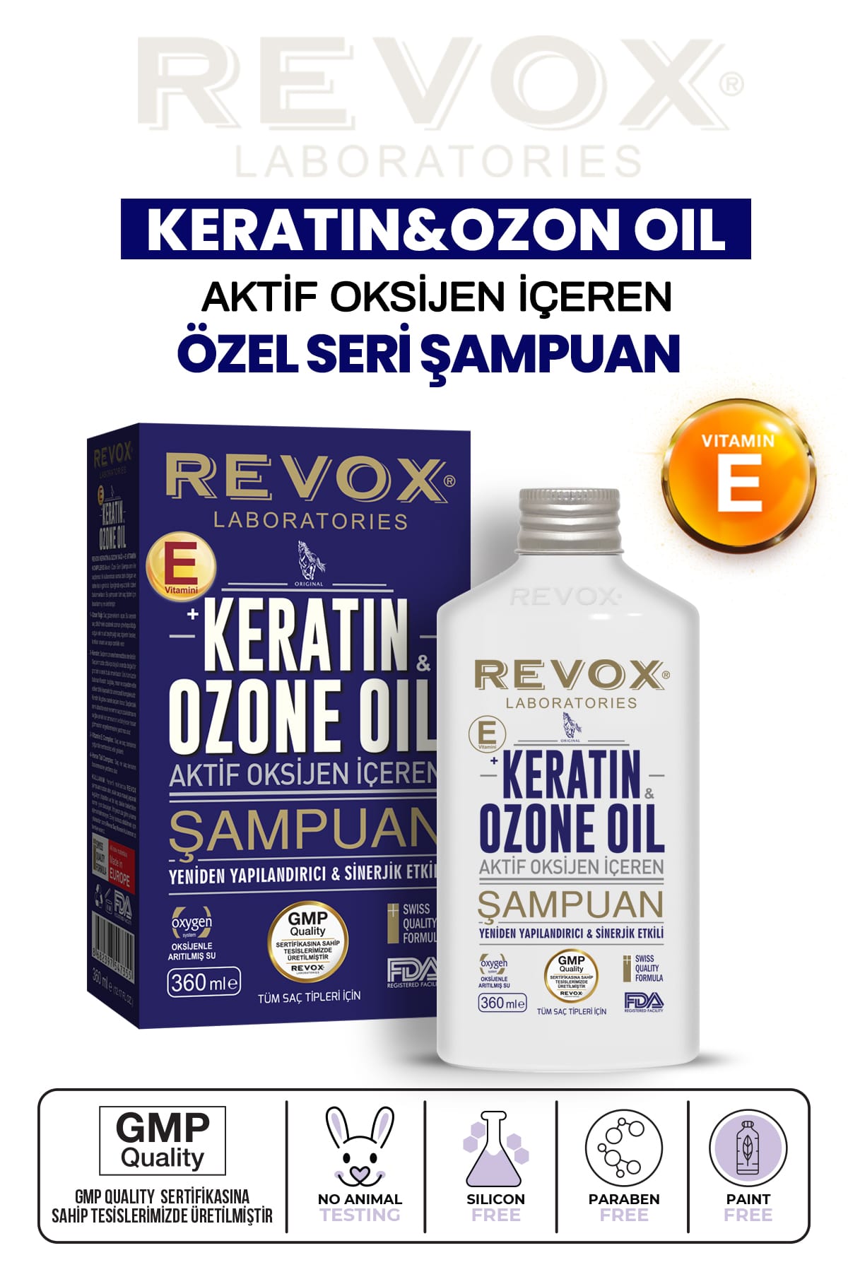 Keratin ve Ozon Oil, Aktif Oksijen İçeren Sinerjik Etkili, Yapılandırıcı Saç Bakım Şampuanı