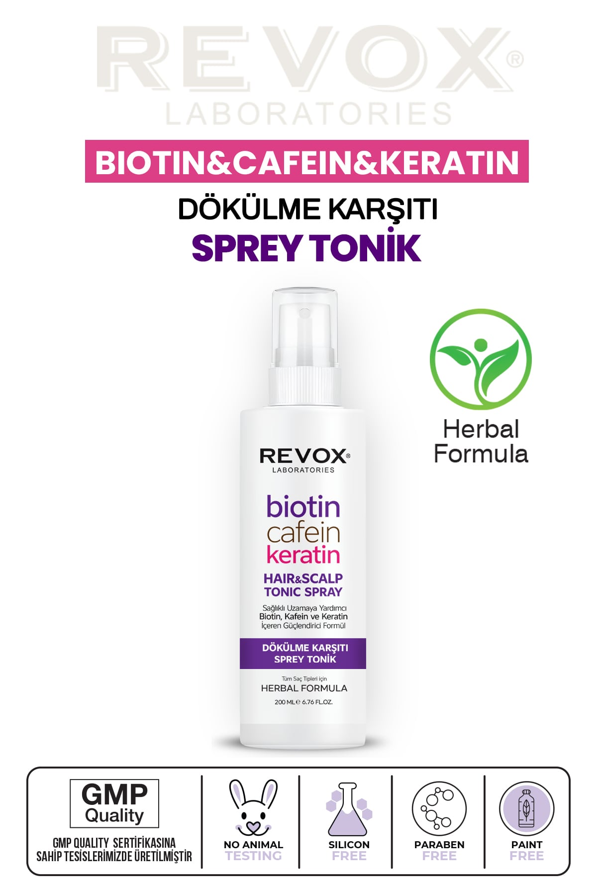 Biotin, Kafein ve Keratin İçeren Saç Dökülme Karşıtı Sağlıklı Uzamaya Yardımcı Sprey Tonik